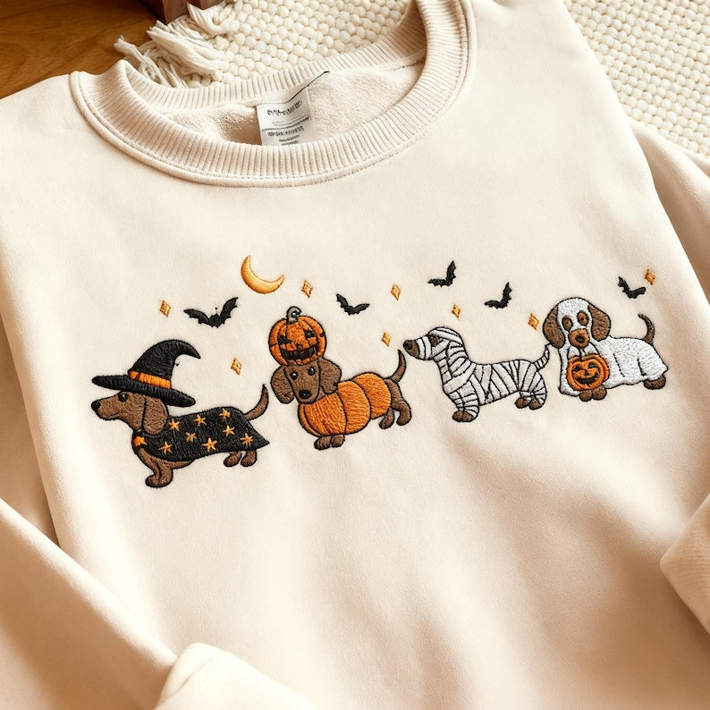 Dachshund Halloween Embroidered Sweatshirt Cute Dog Costume Crewneck Spooky Season Fall Dog Shirt Wiener Dog Lover Tee Dog Mom Shirt 1759716740105.jpg