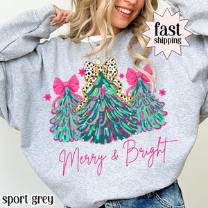 Christmas Sweatshirt Merry  Bright Xmas Tree Sweater Pink Holiday Festive Bow Lights Pullover Cute Jolly Tee Merry Christmas Mom Crewneck 1759744115988.jpg