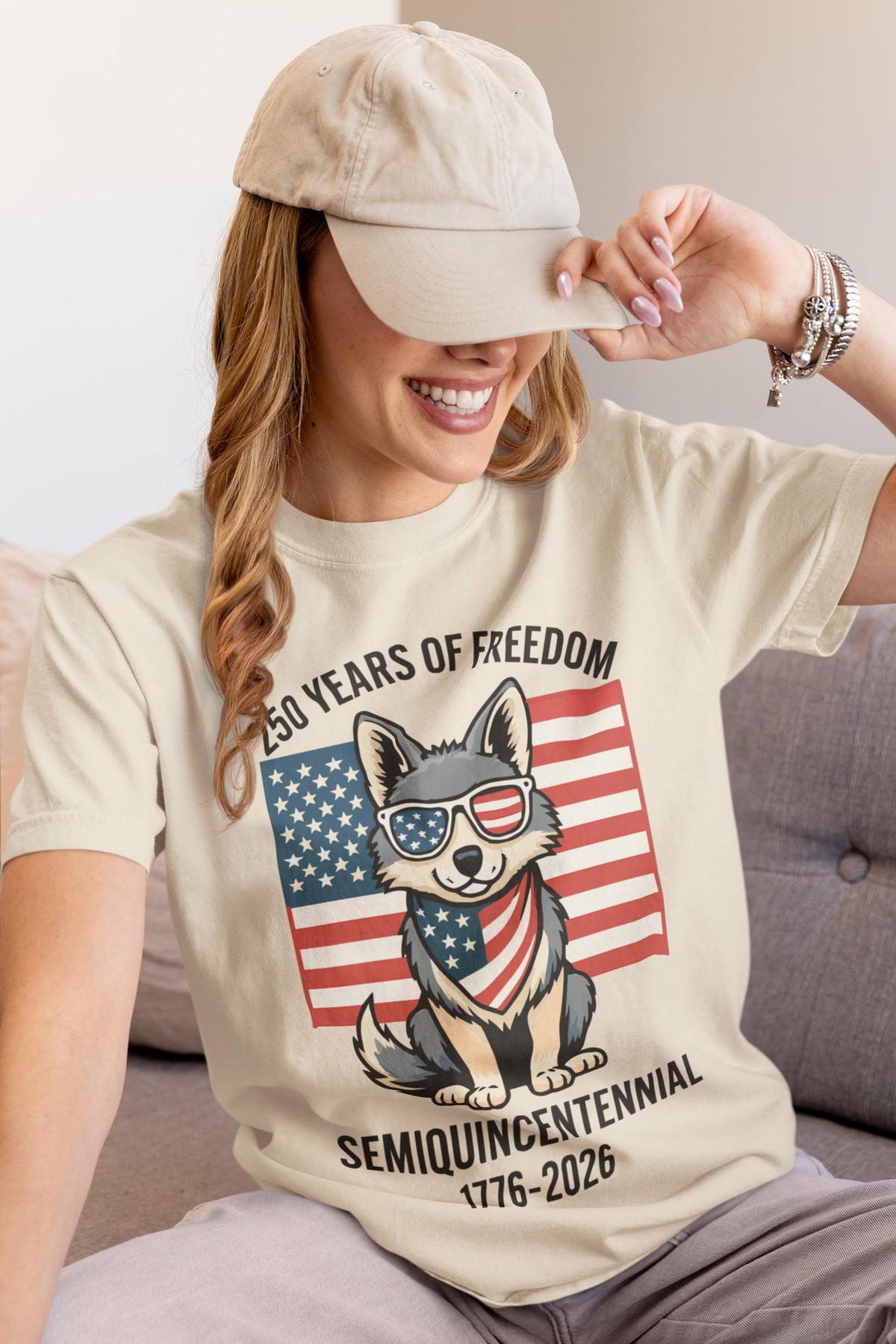 American Patriot Dog T Shirt 250 Years Of Freedom   Comfort Colors Tee 1759907822767.jpg