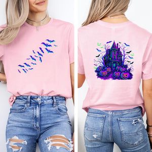Spooky Neon Halloween Shirt Retro Bat Pumpkin Haunted House Tee 1759914966631.jpg