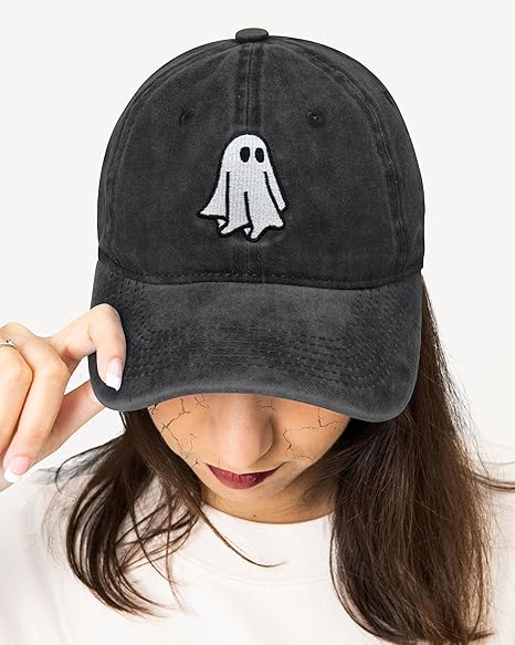 Cute Embroidered Ghost Hat Adjustable Spooky Halloween Baseball Cap For Men Women Black 1759981849595.jpg
