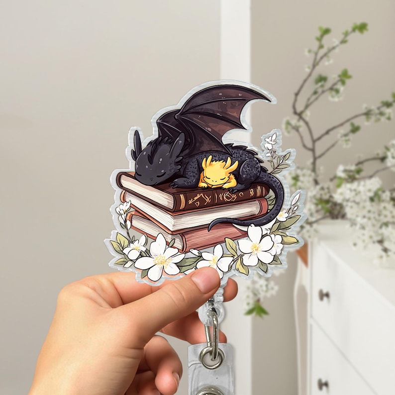 Fantasy Bookish Badge Reel 4th Wing Dragon Badge Reel Book Lover Gift Id Holder Badge Clip For Reader Fantasy Dragon Badge Reel 1760000550372.jpg