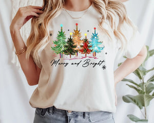 Merry And Bright Trees Womens Christmas Shirt Womans Holiday Shirtchristmas Giftchic Winter Shirtcute Holiday Teechristmas Tree Shirt 1760410864822.jpg