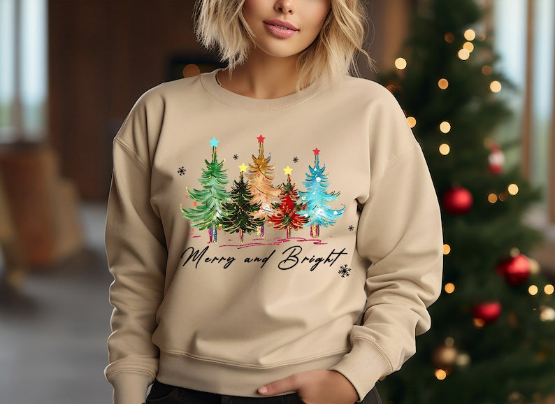 Merry And Bright Trees Womens Christmas Shirt Womans Holiday Shirtchristmas Giftchic Winter Shirtcute Holiday Teechristmas Tree Shirt 1760410865446.jpg