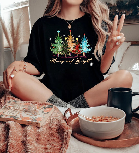 Merry And Bright Trees Womens Christmas Shirt Womans Holiday Shirtchristmas Giftchic Winter Shirtcute Holiday Teechristmas Tree Shirt 1760410865515.jpg