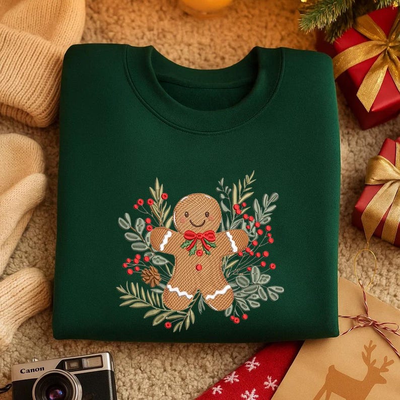 Embroidered Gingerbread Man Sweatshirt Festive Holiday Hoodie Christmas Decoration Outfit With Festive Flowers Cute Xmas Gift 1760432190143.jpg