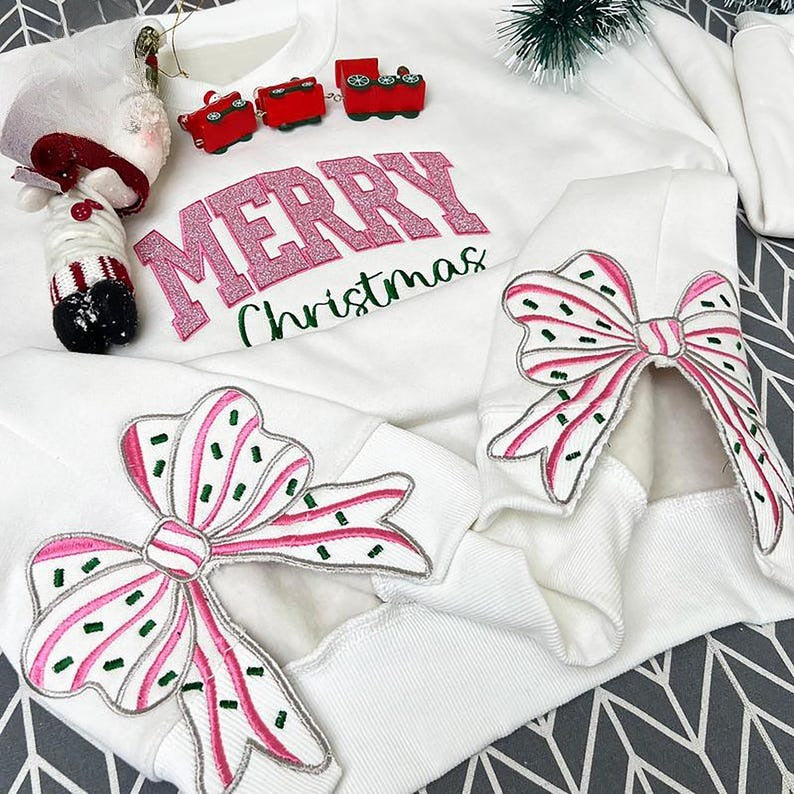 Merry Christmas Side Bow Embroidered Sweatshirt Glitter Christmas Sweatshirt Side Bow Applique Hoodie Christmas Bow Shirtholiday Apparel 1760433840976.jpg