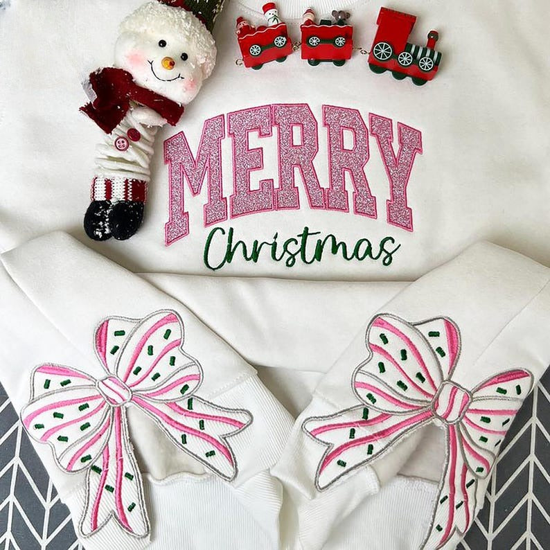 Merry Christmas Side Bow Embroidered Sweatshirt Glitter Christmas Sweatshirt Side Bow Applique Hoodie Christmas Bow Shirtholiday Apparel 1760433840989.jpg