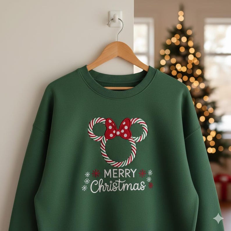 Embroidered Peppermint Minnie Christmas Sweatshirt Minnie Mouse Xmas Sweater Holiday Shirt Candy Cane Christmas Shirt Merry Xmas 1760434253660.jpg