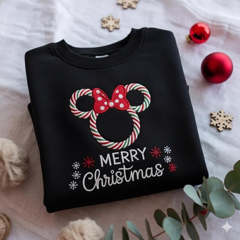 Embroidered Peppermint Minnie Christmas Sweatshirt Minnie Mouse Xmas Sweater Holiday Shirt Candy Cane Christmas Shirt Merry Xmas 1760434253783.jpg