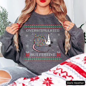 Overstimulated But Festive Possum Christmas Sweatshirt Ugly Christmas Sweatshirt Funny Possum Shirt Possum Gift Trashcore Meme Crewneck 1760585319869.jpg