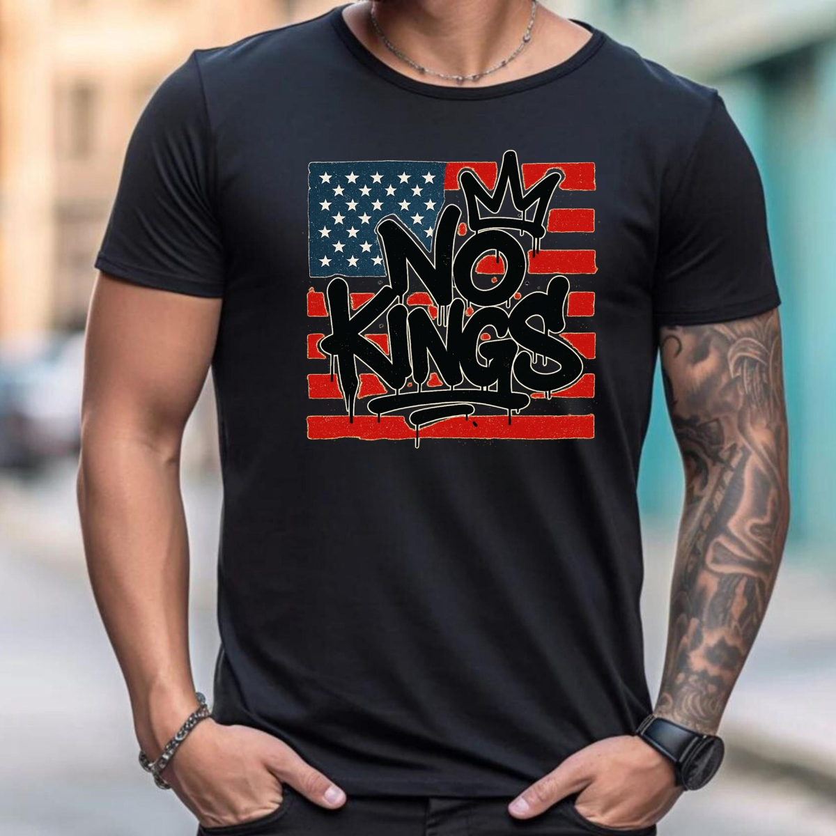 No Kings Graffiti T Shirt Anti Monarchy Usa Flag Graphic Tee 1761104984496.png