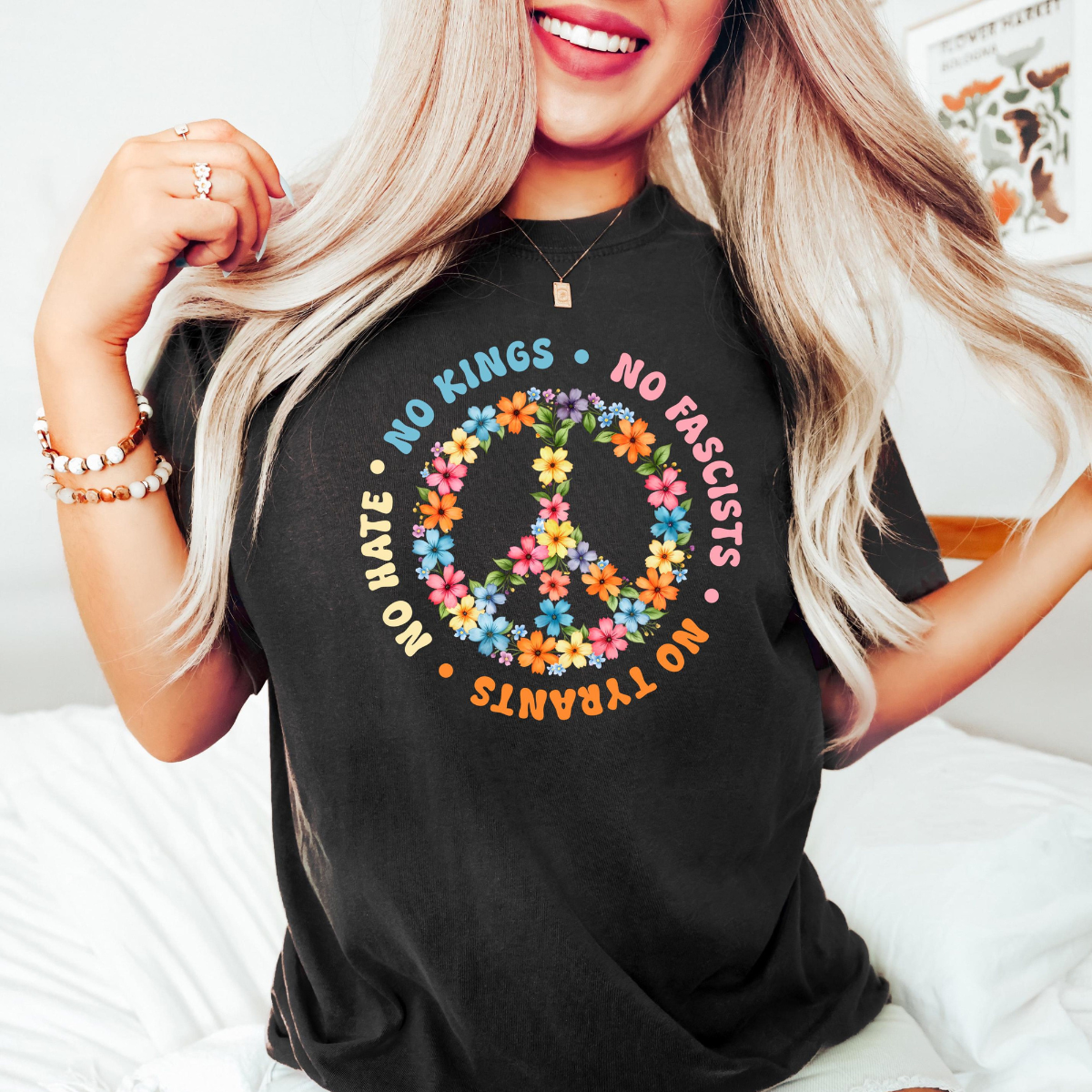 No Kings No Fascists Shirt Peace Symbol Floral T Shirt Anti Trump Protest Tee Colorful Resistance Sweatshirt Feminist Political Shirt 1761188228369.png