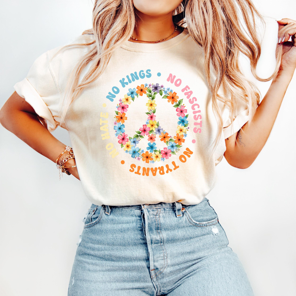 No Kings No Fascists Shirt Peace Symbol Floral T Shirt Anti Trump Protest Tee Colorful Resistance Sweatshirt Feminist Political Shirt 1761188229077.png