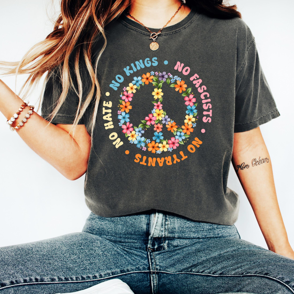 No Kings No Fascists Shirt Peace Symbol Floral T Shirt Anti Trump Protest Tee Colorful Resistance Sweatshirt Feminist Political Shirt 1761188229192.png