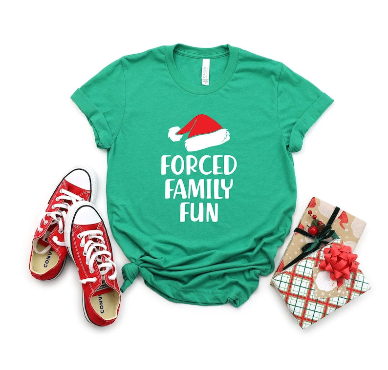 Sarcastic Christmas Family Tee Forced Family Fun Santa Hat Shirt 1761191229723.jpg