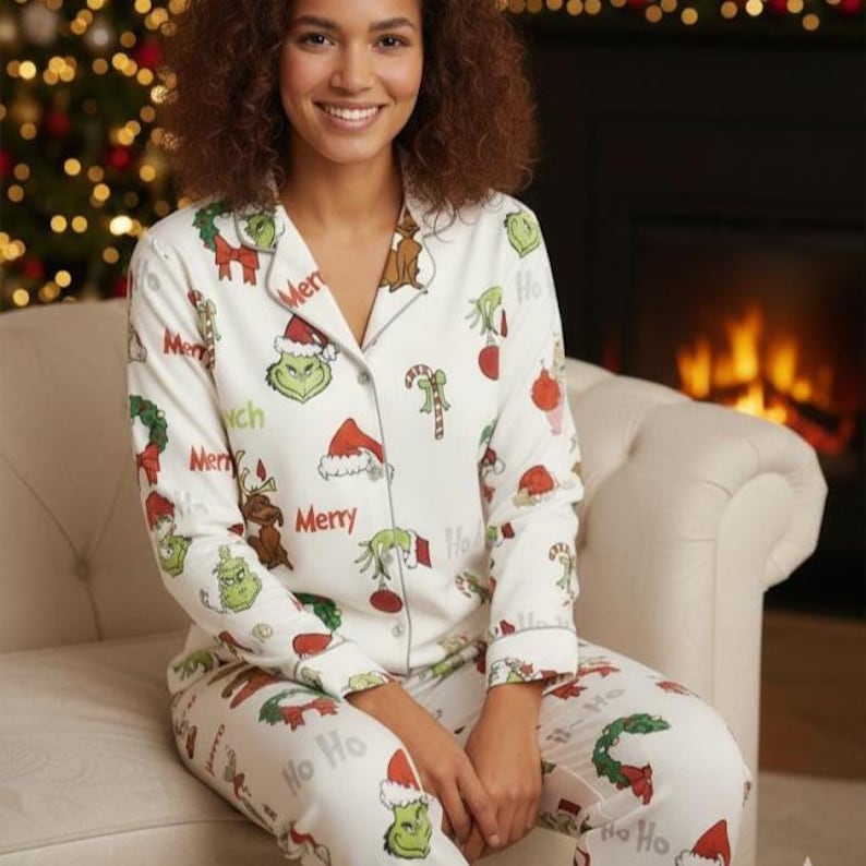 Merry Grinchmas Pajama Set  Grinch Pattern Womens Christmas Pjs  Holiday Loungewear Shirt  Shorts  Grinch Gift 1761278141700.jpg