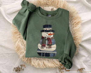 Faux Patchwork Snowman Sweatshirt Patchwork Christmas Sweater Christmas Faux Patchwork Hoodie Gift For Christmas Holiday Crewneck 1761296114903.jpg