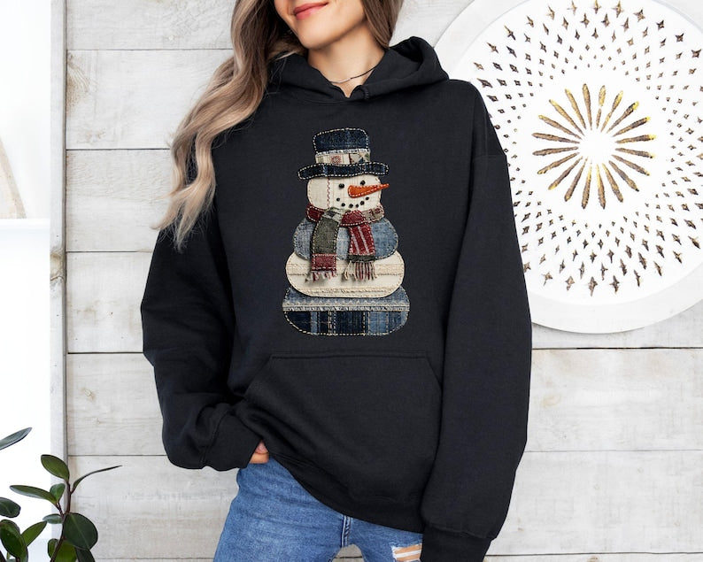 Faux Patchwork Snowman Sweatshirt Patchwork Christmas Sweater Christmas Faux Patchwork Hoodie Gift For Christmas Holiday Crewneck 1761296115605.jpg