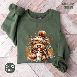 Cute Highland Cow Christmas Tree Shirt Hot Cocoa Cozy Winter Fluffy Cow Xmas Holiday Tee Trendy Highland Cow Xmas Sweatshirt 1761298003379.jpg