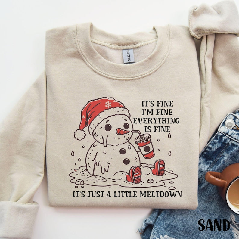 Funny Christmas Mental Health Sweatshirt Its Fine Snowman Meltdown Shirt Vintage Holiday Party Crewneck Sweater Winter Sarcastic Shirt 1761359980313.jpg