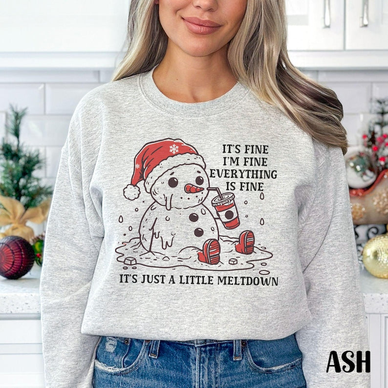 Funny Christmas Mental Health Sweatshirt Its Fine Snowman Meltdown Shirt Vintage Holiday Party Crewneck Sweater Winter Sarcastic Shirt 1761359991980.jpg