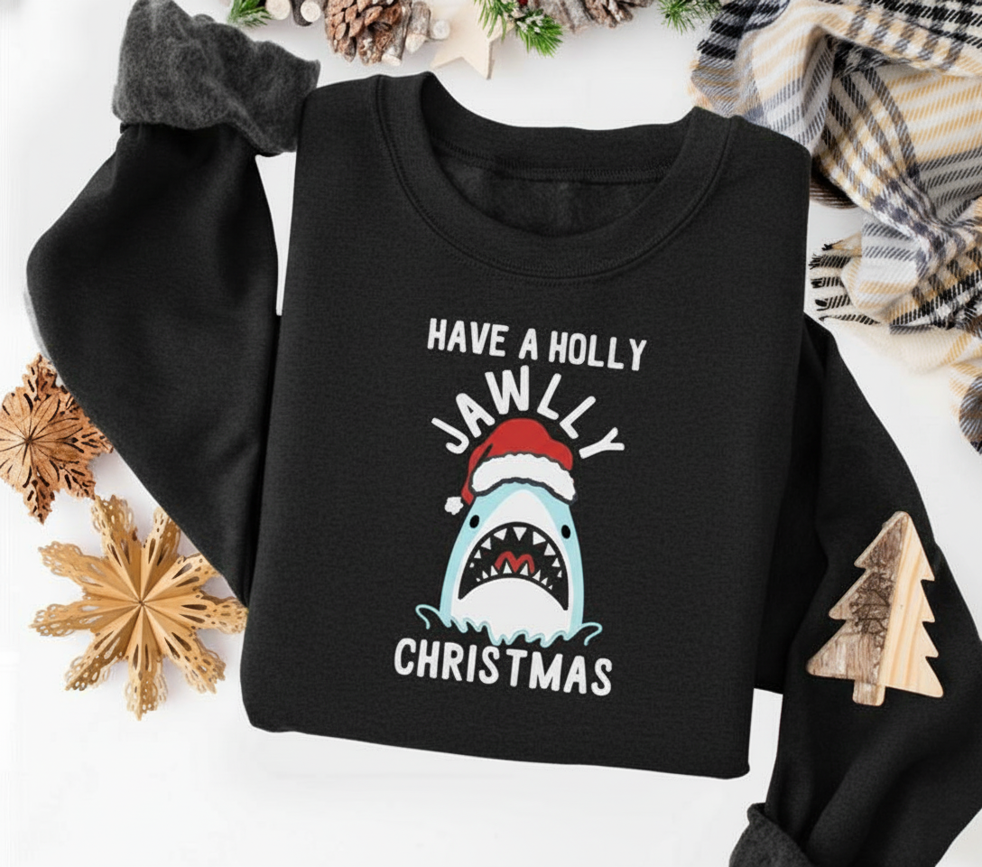 Have A Holly Jawly Christmas Sweatshirt Shark Sweatshirt Christmas Movie T Shirt Funny Christmas Tee Sarcastic Shirt Christmas Jaws Tee 1761364551180.png