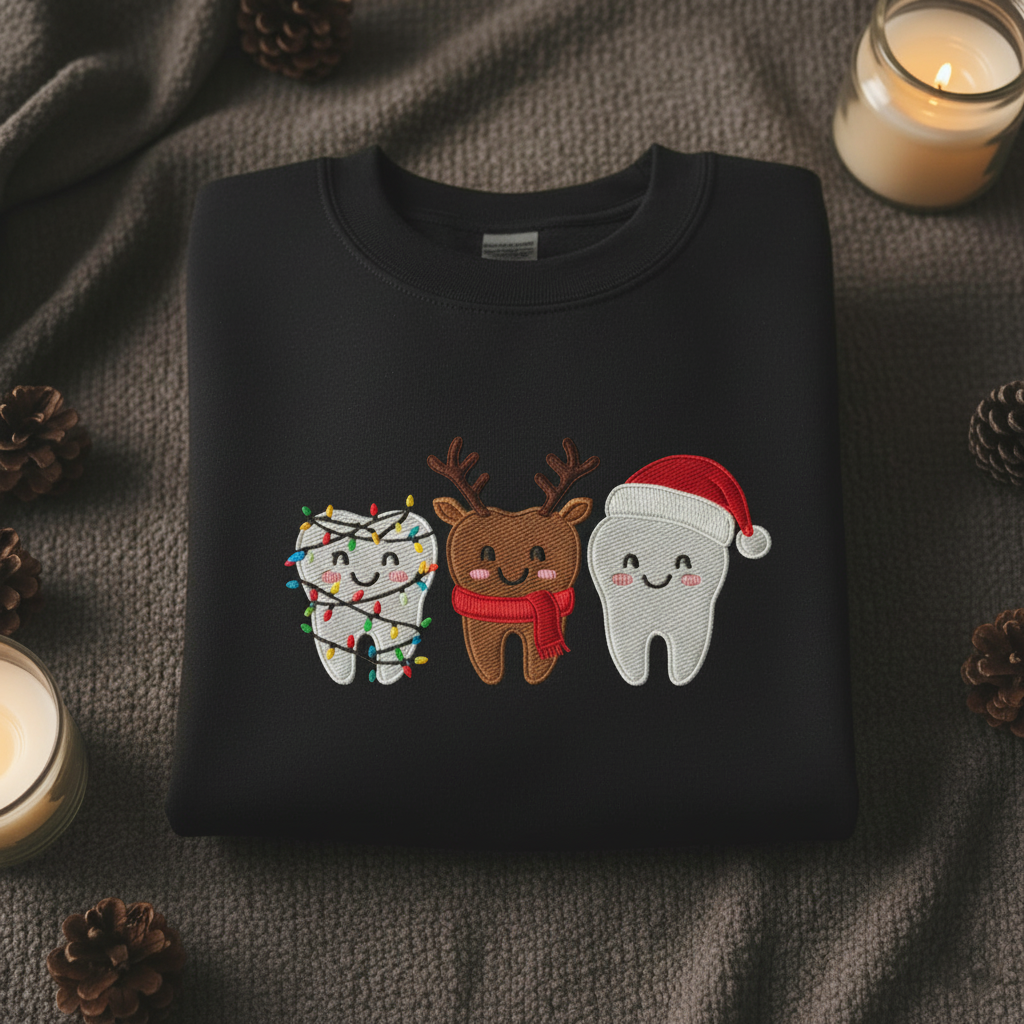 Christmas Dentist Embroidered Sweatshirt Funny Dental Assistant Gift Reindeer Tooth Holiday Crewneck Dental Hygienist 1761365879850.png
