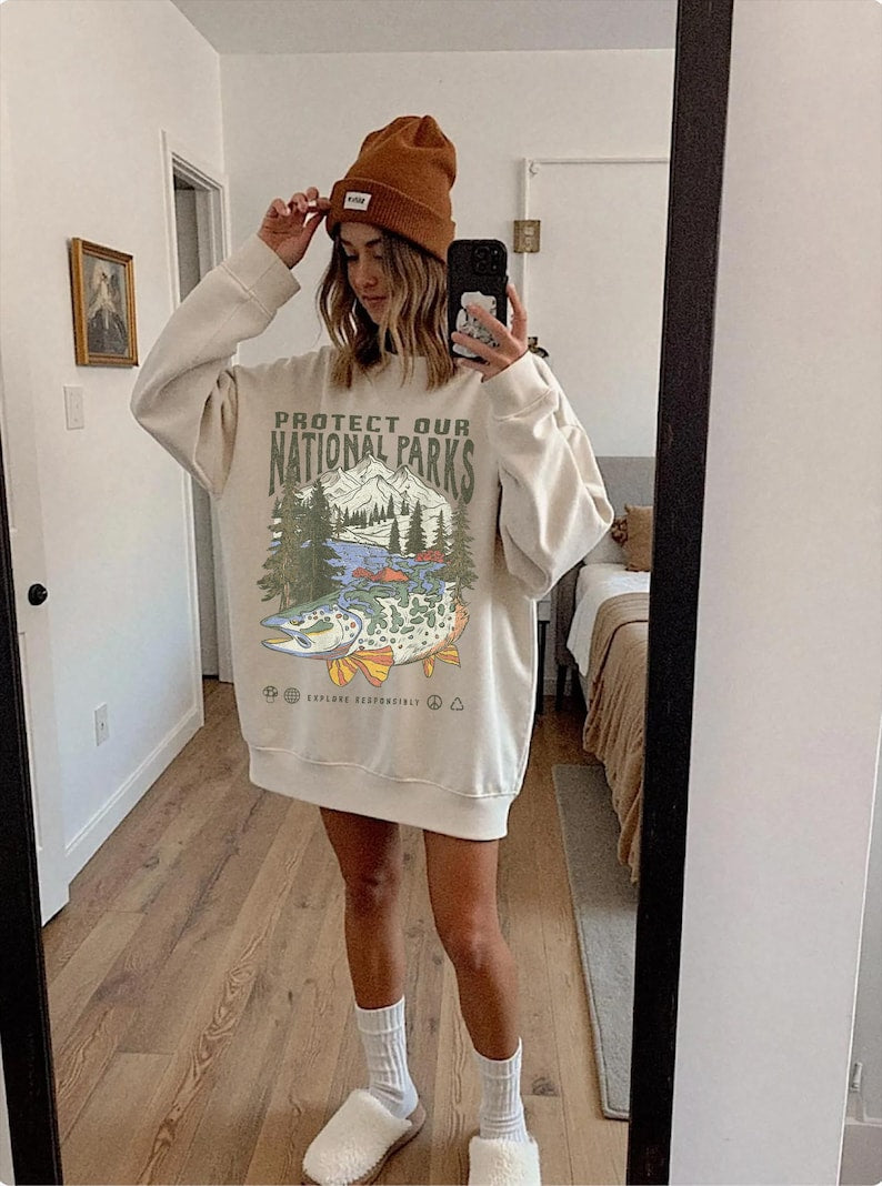 90s National Parks Unisex Sweatshirt Granola Girl Shirt Respect The Local Wildlife Pullover Hiking Camping Clothes Wanderlust Shirt 1761536633808.jpg