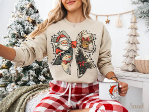 Vintage Retro Santa Christmas Shirt Cute Snowman  Reindeer With Coquette Bow Perfect Holiday Gift Most Wonderful Time Of The Year 1761552476205.jpg