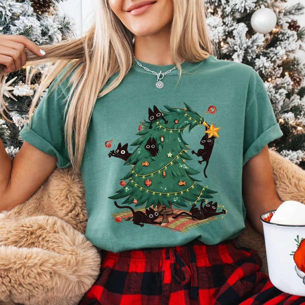 Christmas Tree And Cat T Shirt Cute Christmas Shirt Cat Owner Christmas Gift Cat Lover Xmas Shirt Christmas Tree Shirt 1761554392544.png