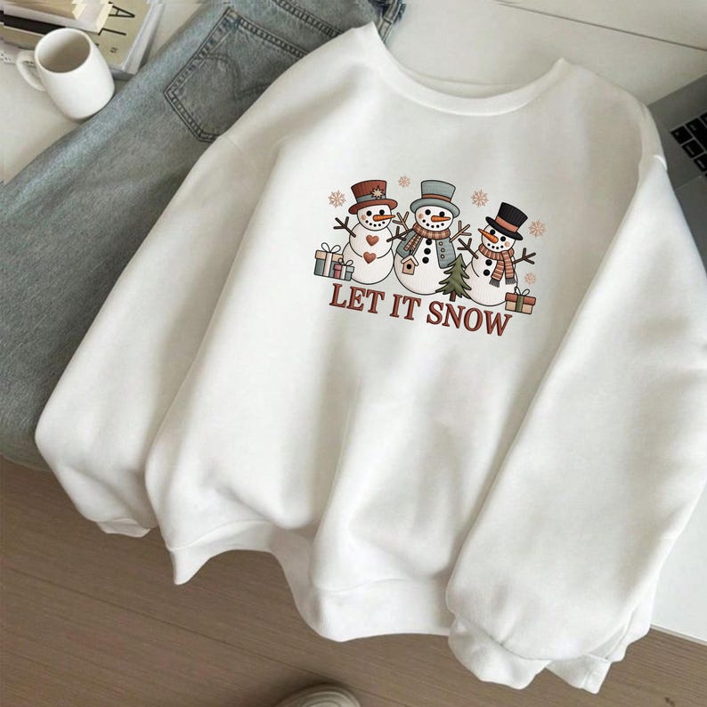 Snowman Christmas Embroidery File Let It Snow Stitch Design Holiday Shirt Pattern Winter Sweatshirt Project For Family Matching Outfit 1761624250151.jpg