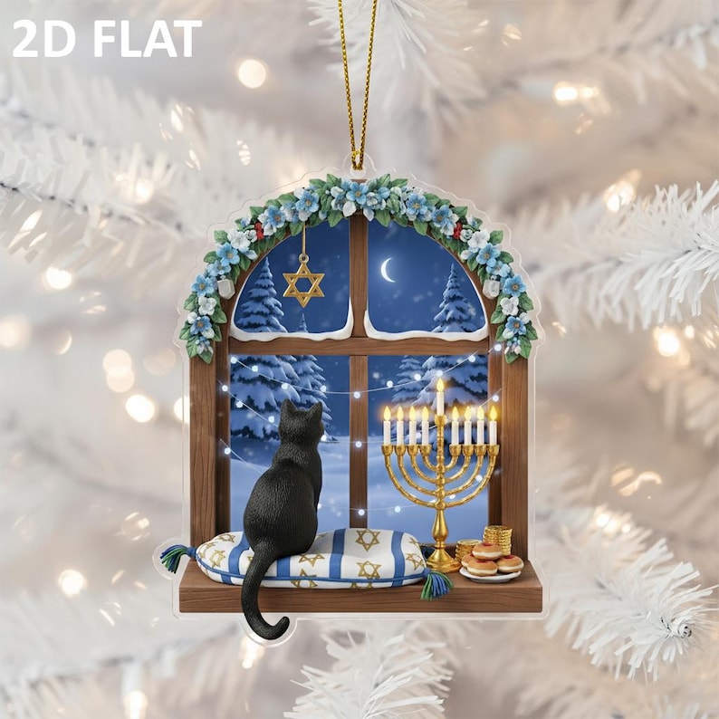 Black Cat 2d Flat Ornament Personalized Menorah Window Decor Jewish Holiday Gift Cute Cat Lover Hanukkah Decoration 1761637286373.jpg