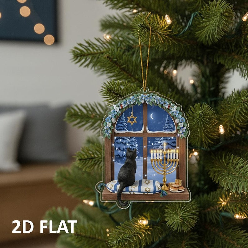 Black Cat 2d Flat Ornament Personalized Menorah Window Decor Jewish Holiday Gift Cute Cat Lover Hanukkah Decoration 1761637286482.jpg