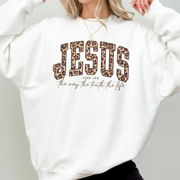 Christian Jesus Sweatshirt Cheetah Print Bible Verse Tshirt Trendy Faith Apparel Gift Jesus Loves You The Way The Truth The Life 1761640598974.jpg