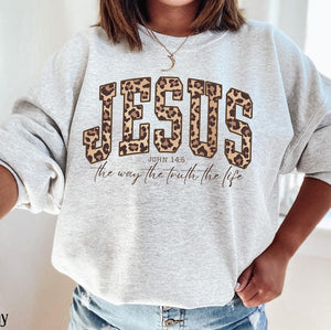 Christian Jesus Sweatshirt Cheetah Print Bible Verse Tshirt Trendy Faith Apparel Gift Jesus Loves You The Way The Truth The Life 1761640598993.jpg