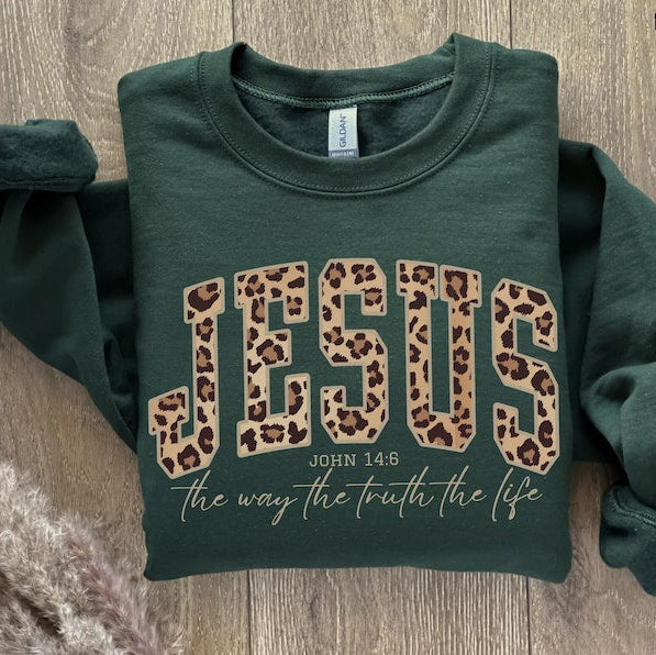Christian Jesus Sweatshirt Cheetah Print Bible Verse Tshirt Trendy Faith Apparel Gift Jesus Loves You The Way The Truth The Life 1761640598999.jpg