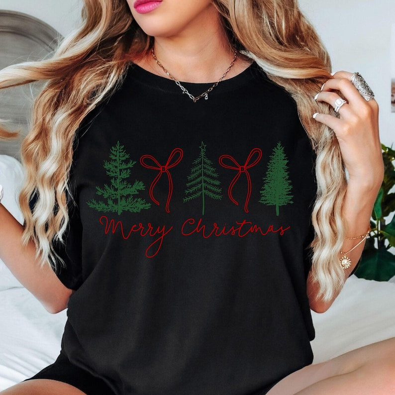 Preppy Christmas Tree Shirt Christmas Coquette Bow Shirt Merry Christmas Shirt  Coquette Merry Christmas Shirt 1761642350248.jpg