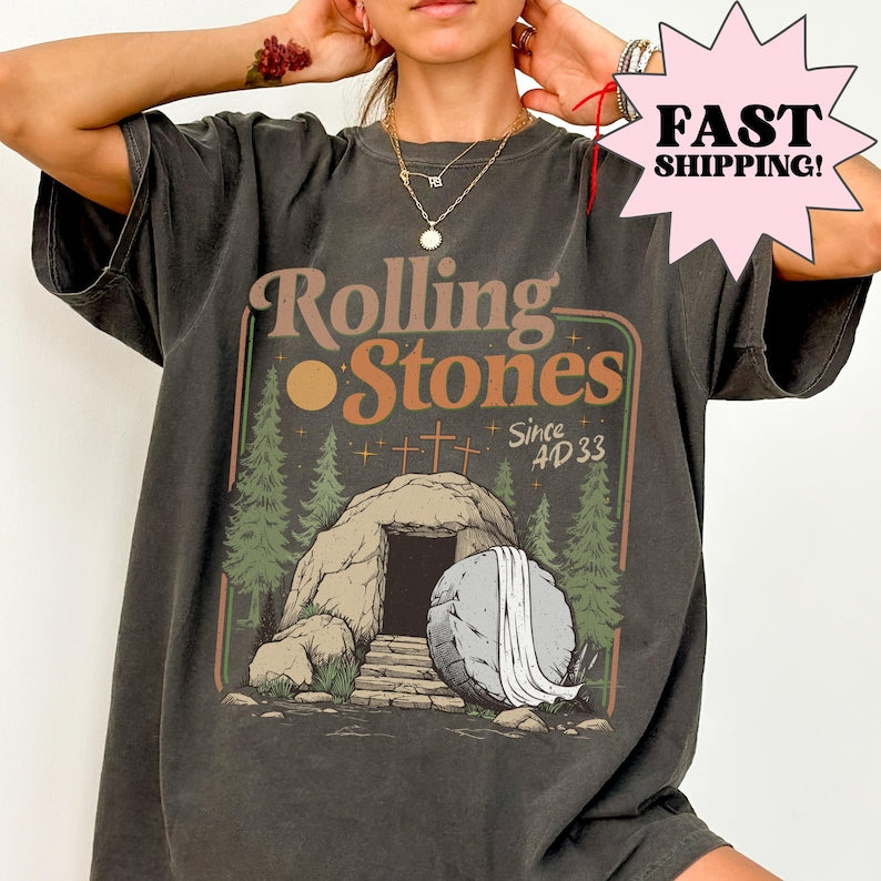 Comfort Colors Rolling Christian T Shirt Trendy Stones Easter Clothing Jesus Christ Shirt Gift For Christian Faith Based Graphic Tee 1761709312875.jpg