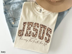 Christian Jesus Shirt Cheetah Print Bible Verse Tshirt Trendy Women Faith Apparel Gift Jesus Loves You The Way The Truth The Life 1761710474227.jpg