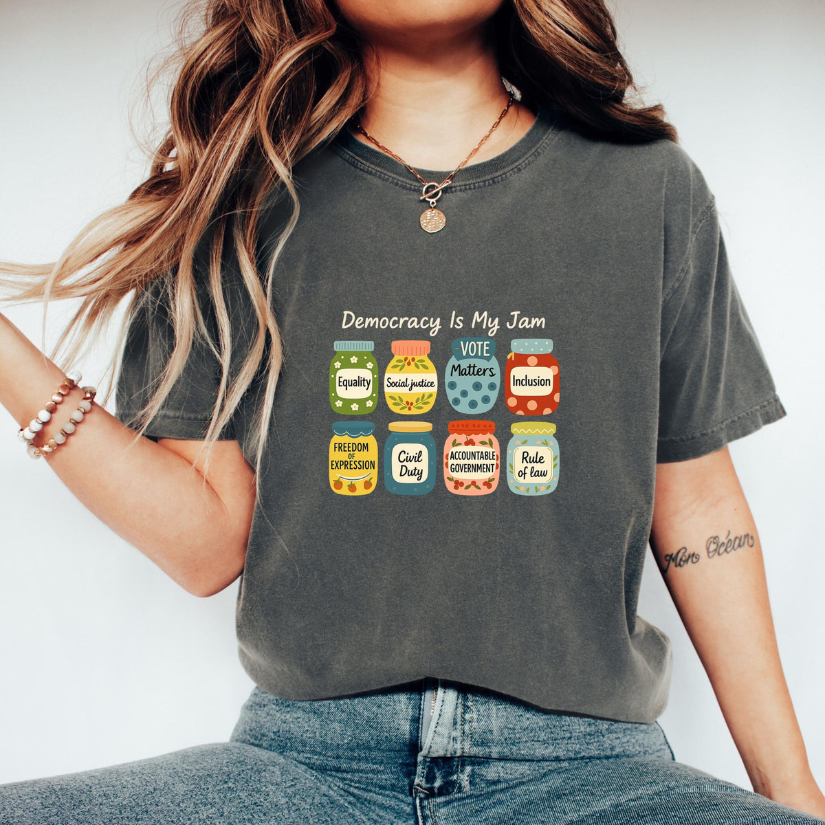 Democracy Is My Jam Shirt Pro Democracy Graphic Tee With Equality Voting Rights And Civil Justice Jars Political Statement T Shirt 1761710554350.jpg