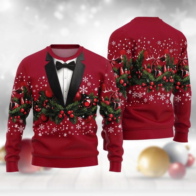 Mens Red Suit Ugly Sweater Funny Holiday Tuxedo Style With Bow Tie Perfect For Parties Winter Season Outfit For Men 1761723286766.jpg