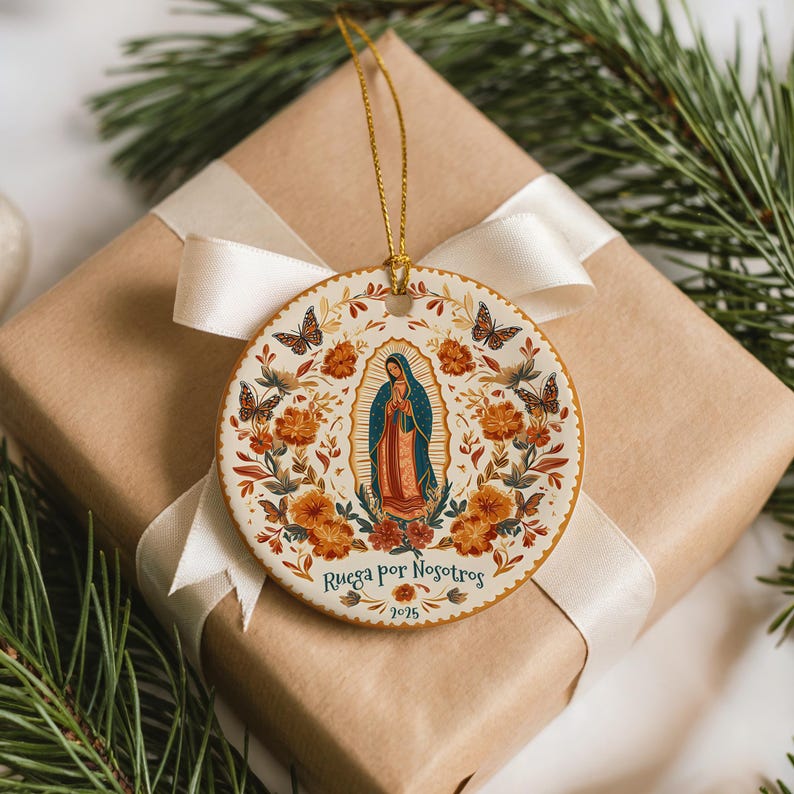 Ruega Por Nosotros 2025 Ornament  Virgen De Guadalupe Christmas Ornament  Mexican Catholic Decor  Spanish Ceramic Ornament 1761795942298.jpg