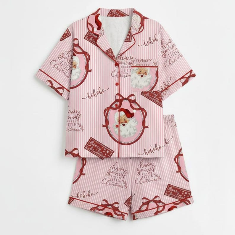 Pink Christmas Pajamas Set Retro Santa Print Womens Long Sleeve Pjs Vintage Holiday Sleepwear Gift For Her Christmas Gift 1761796082679.jpg