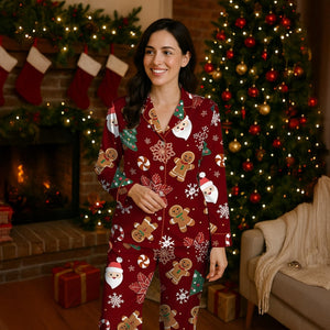 Gingerbread Santa Snowflakes Candy Christmas Pajamas Set Cute Red Holiday Sleepwear For Cozy Winter Nights   Family Matching Pajama Set 1761905075747.jpg