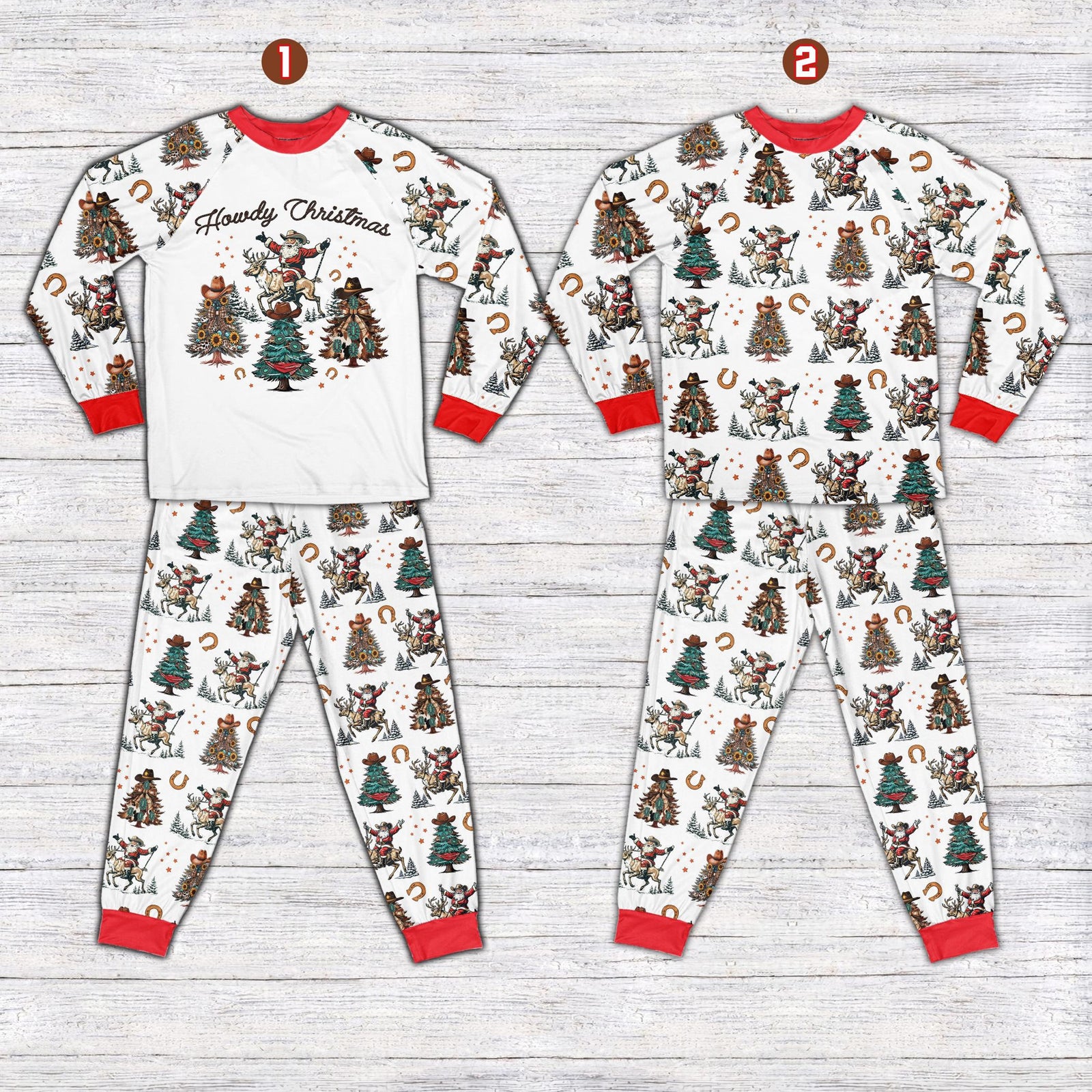 Howdy Christmas Pajamas Set Western Christmas Tree Long Sleeve Two Piece Pajama Cowboy Santa Riding Reindeer Christmas Loungewear Set 1762242427909.jpg