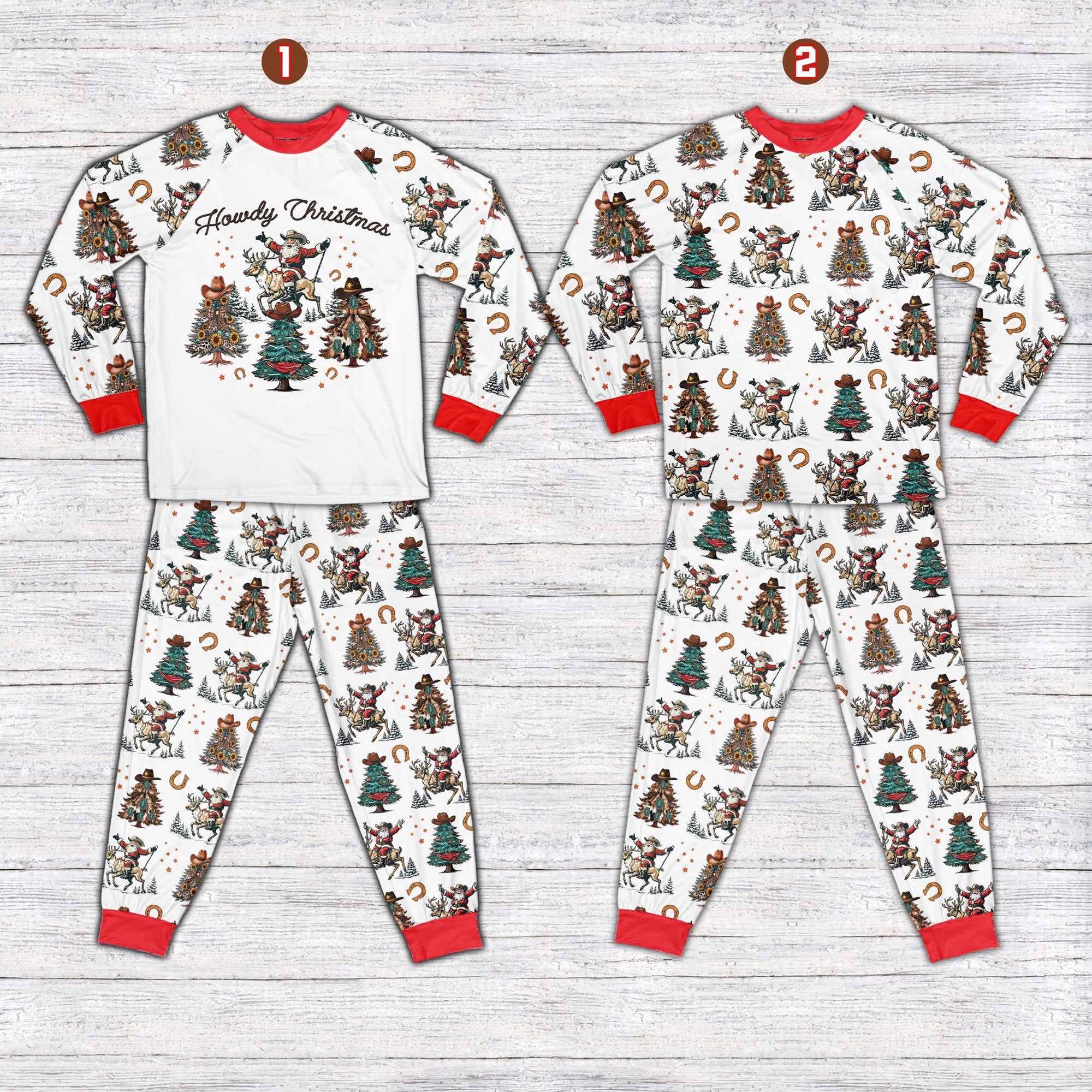 Howdy Christmas Pajamas Set Western Christmas Tree Long Sleeve Two Piece Pajama Cowboy Santa Riding Reindeer Christmas Loungewear Set 1762242427909.jpg