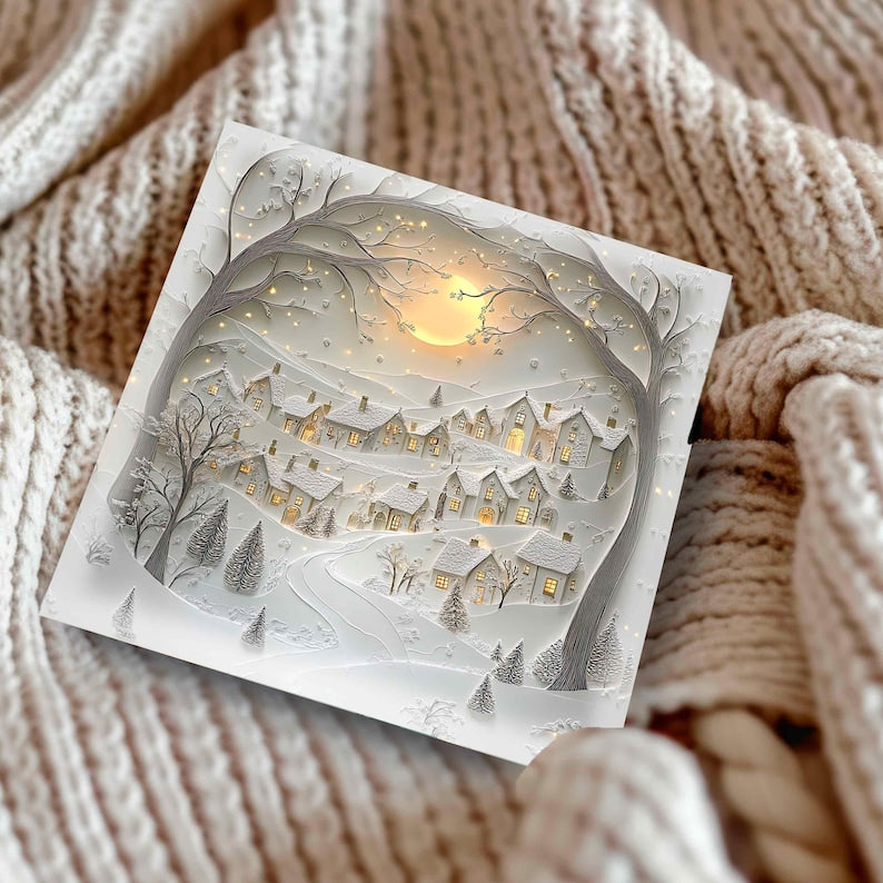 Personalised Christmas 2025 Gift Snow Village Luxury Greeting Card Whimsical Cottages 3d Effect Magical Christmas Tree Stationary 1762242991279.jpg