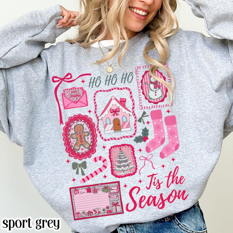 Pink Christmas Sweatshirt Tis The Season Xmas Sweater Cute Girly Holiday Womens Pullover Candy Cane Bow Santa Tee Winter Crewneck 1762243046319.jpg