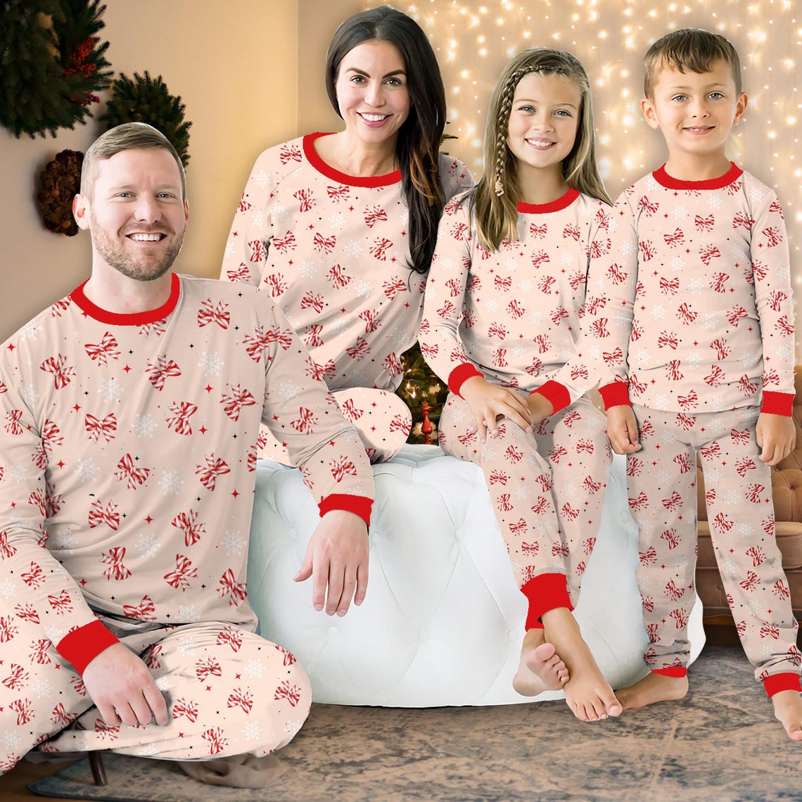 Coquette Christmas Candy Cane Pajamas Set Candy Cane Coquette Bow Long Sleeve Two Piece Pajama Matching Family Christmas Holiday Pajamas 1762243381008.jpg